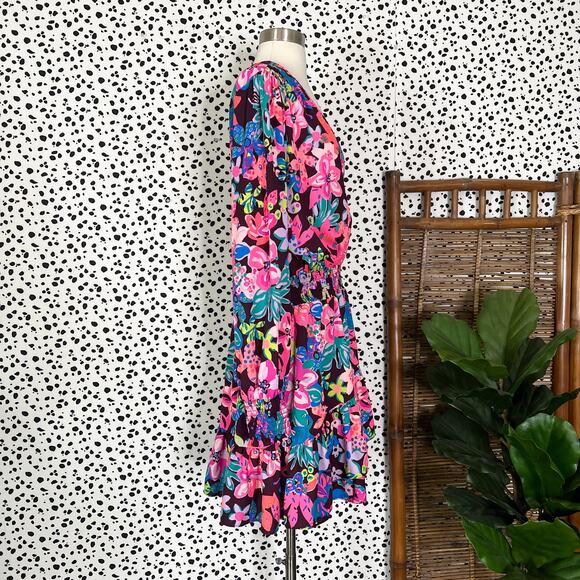 Lilly Pulitzer | Cristiana Pink Brown Floral Ruffle Plus Size Mini Dress 16 - Picture 6 of 11